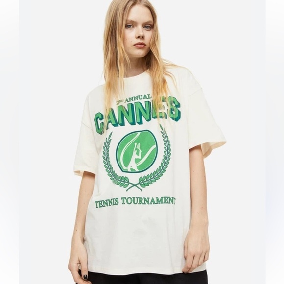 Divided Tops - Off-White Cotton Cannes Tshirt, Sz XL